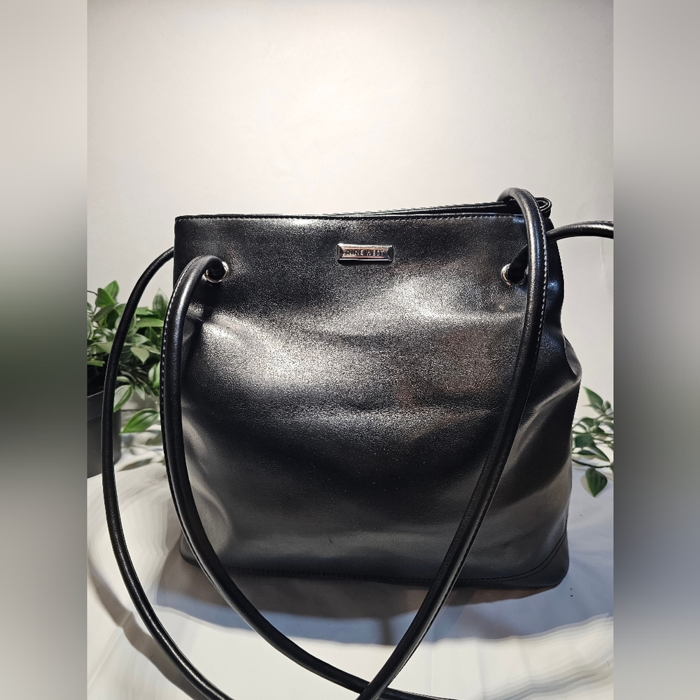 Vintage Nine West Black Shoulder Bag Y2K Minimalist Tote Bucket